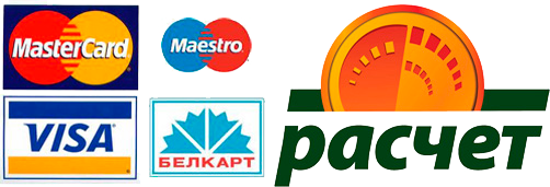 Иконки способов оплаты: MasterCard, Maestro, Visa, Белкарт, Расчет ЕРИП